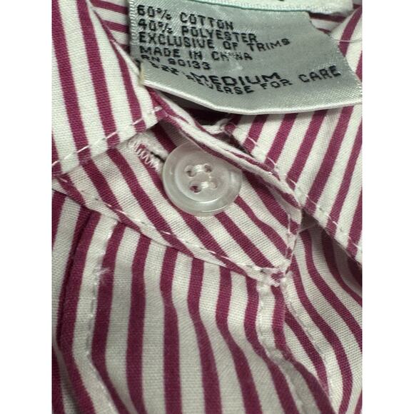 Vintage The Quacker Factory M Red White Stripe Dragonflies Short Sleeve Shirt - Picture 5 of 11